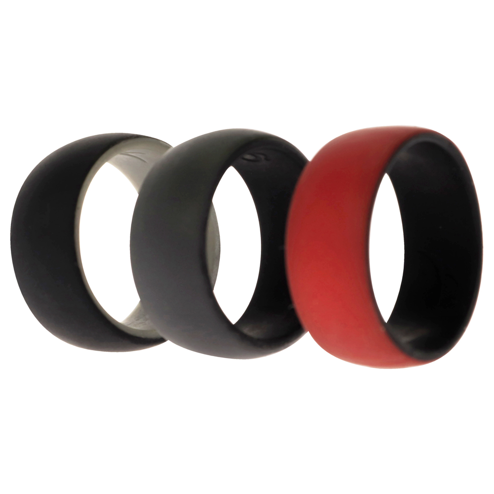 Silicone Wedding 2Layer Dome Ring Set - Black-Red by ROQ for Men - 3 x 9
